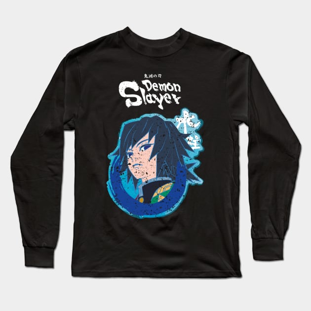 DEMON SLAYER: WATER PILLAR GIYU TOMIOKA (GRUNGE STYLE) Long Sleeve T-Shirt by FunGangStore